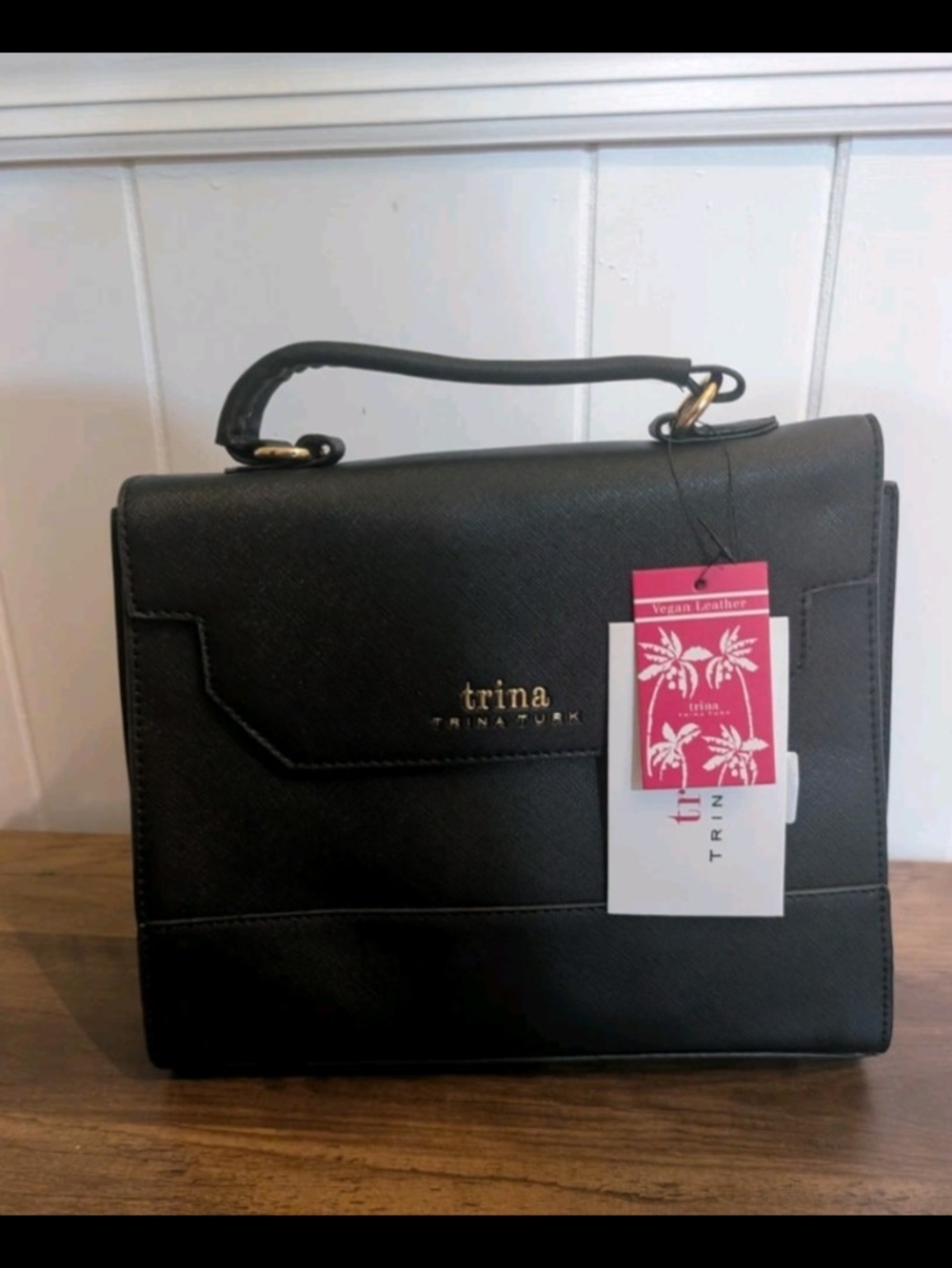Trina Black Vegan Leather Black Top-Handle Bag